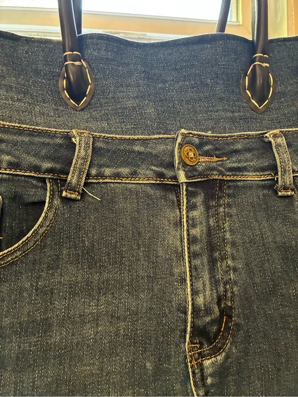 Dark Blue Denim Tote with Black Handles